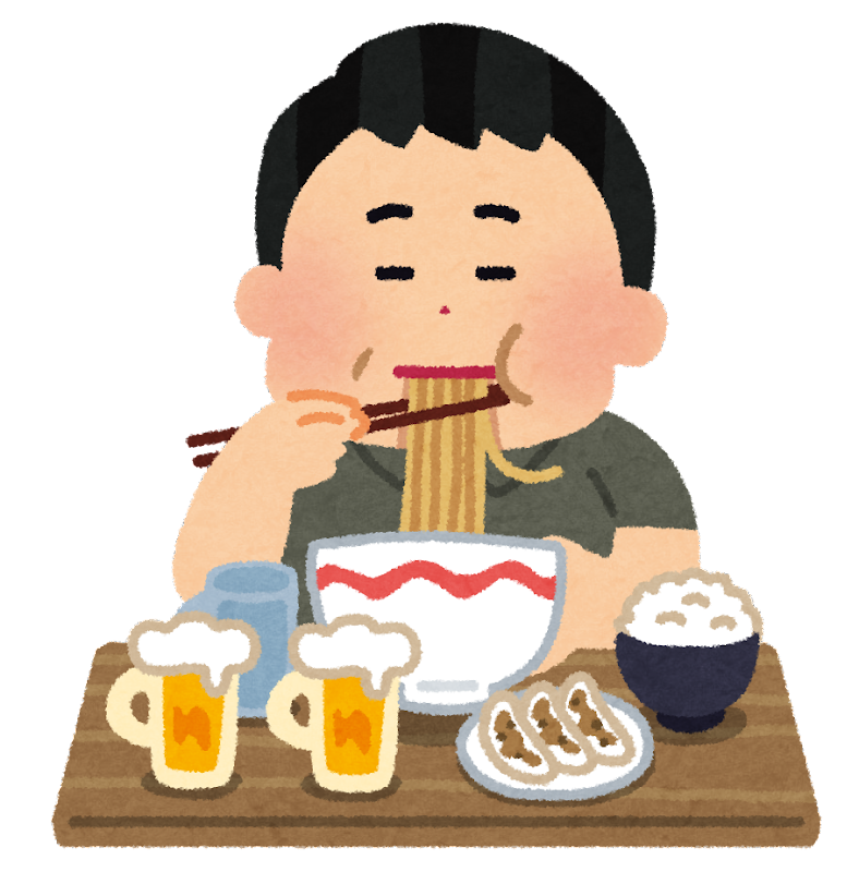 食べ過ぎの人のイラスト（男性）